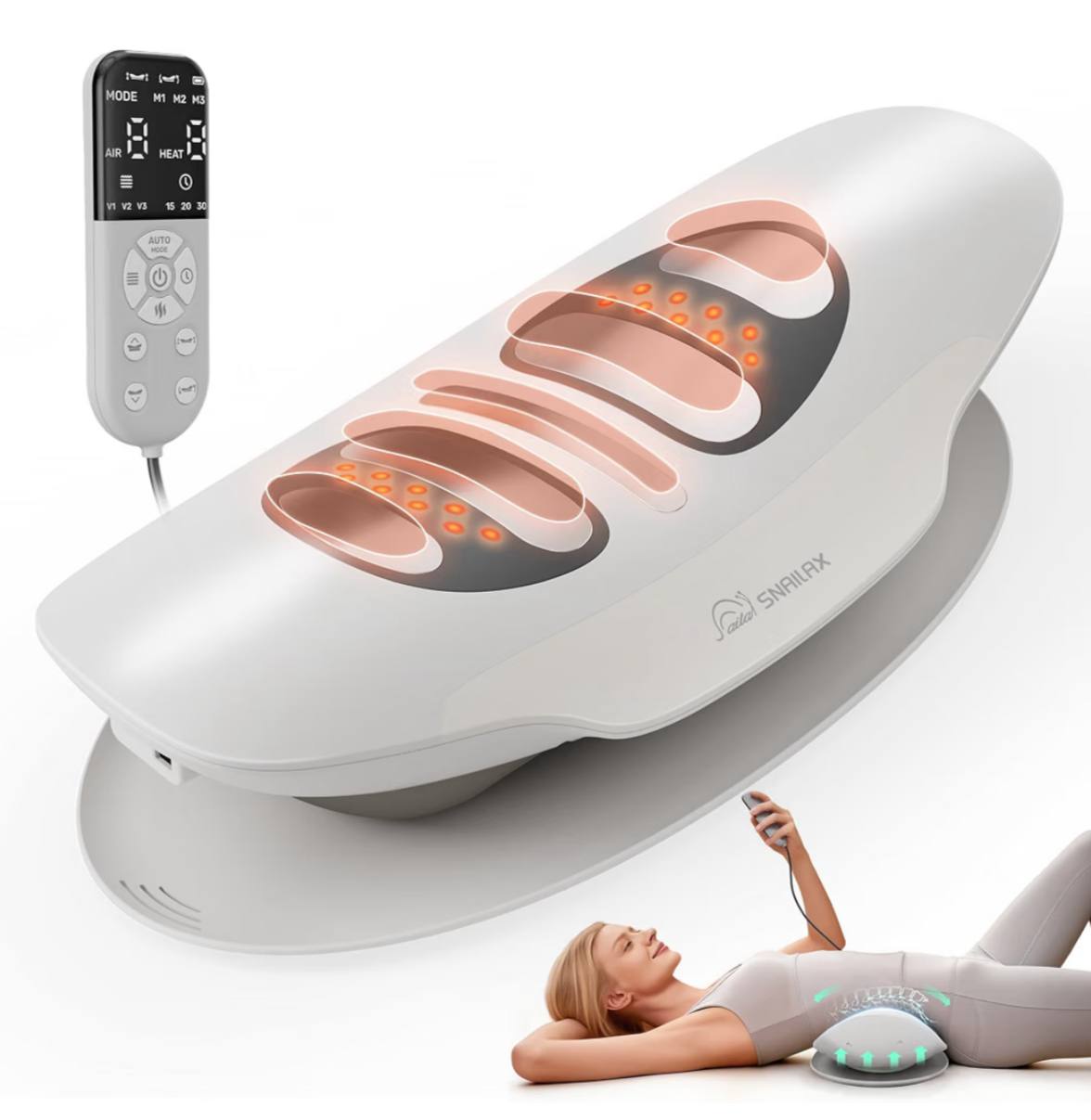 Snailax Lumbar Massager with Heat - Air Compression Back Stretcher for Lower Back, Cordless Waist Massagers with Vibrati