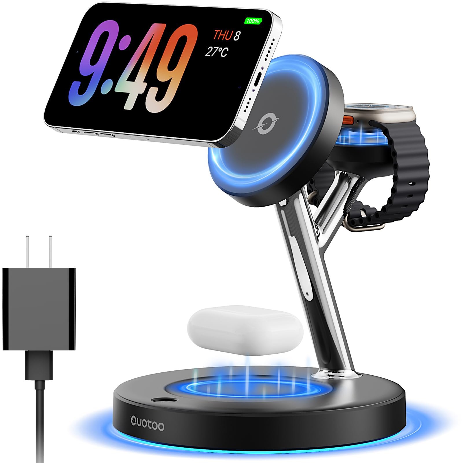 【Adjustable Blue Ambient Light】 Wireless Charger 3 in 1 for iPhone