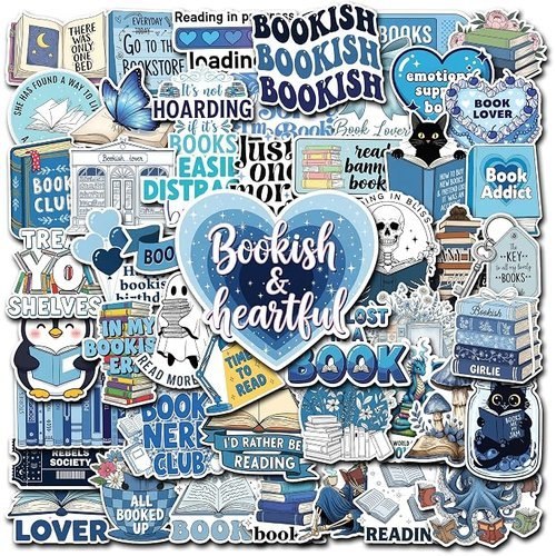 50 Pcs Blue Bookish Stickers Cute Book Sticker Aesthetic Reading Vinyl Decal Laptop Water Bottle Scrapbook Journal Phone