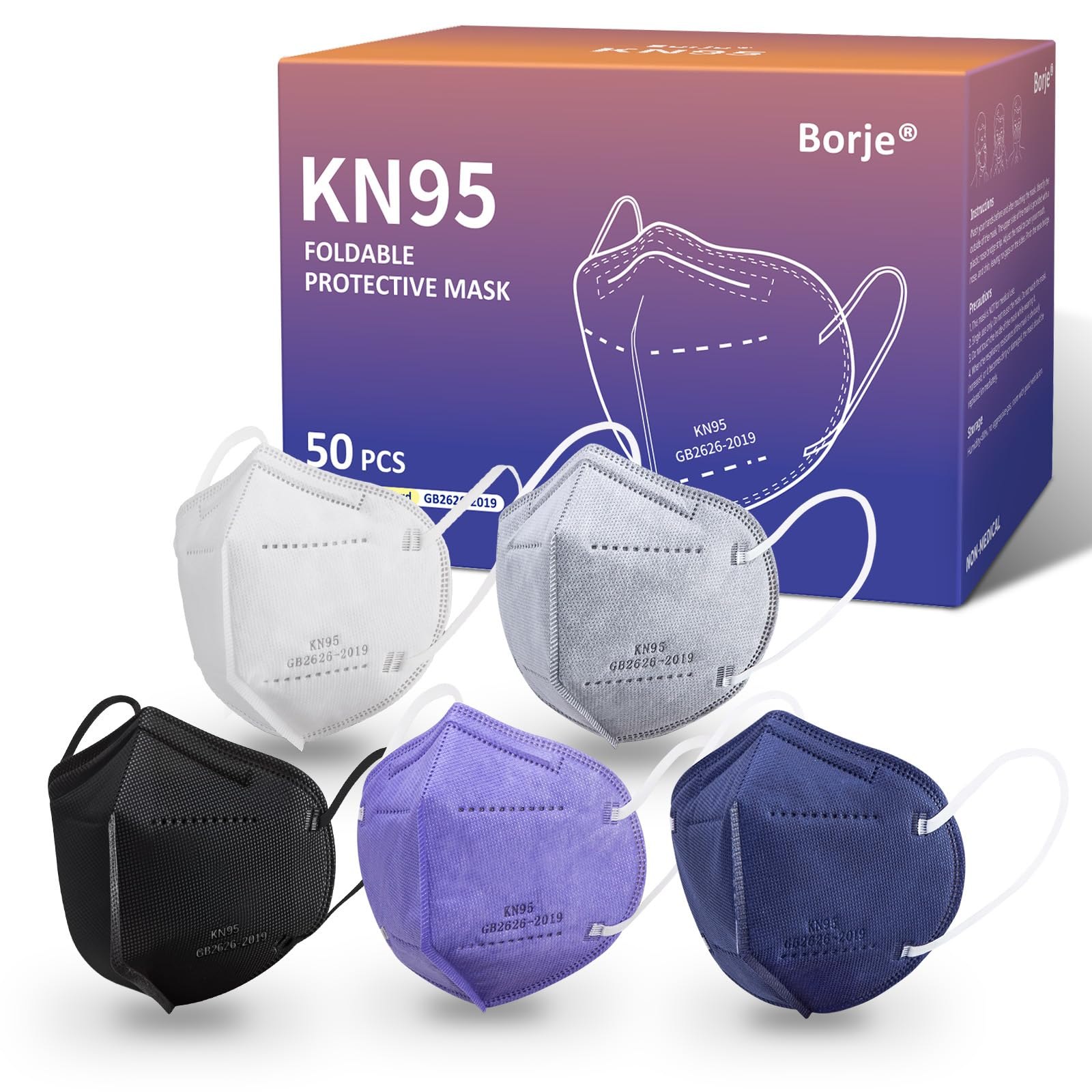Borje KN95 Face Masks for Adults, 50 Pcs