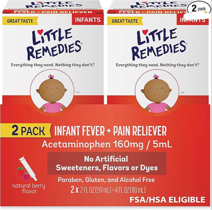 Little Remedies Infant Fever & Pain Reliever with Acetaminophen, Baby Medicine with No Artificial Sweeteners, Flavors or