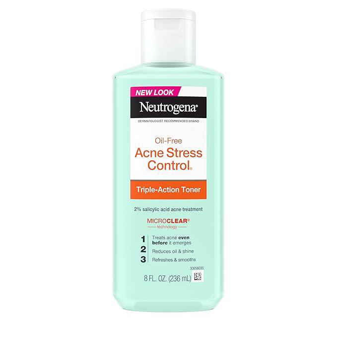 Neutrogena Acne Stress Control Oil-Free Triple-Action Face Toner, Skin Care with 2% Salicylic Acid, Acne Toner for Face 