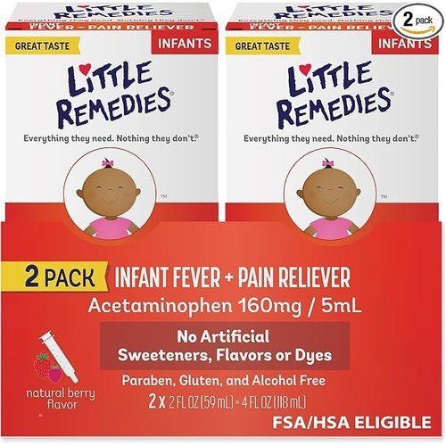 Little Remedies Infant Fever & Pain Reliever with Acetaminophen, Baby Medicine with No Artificial Sweeteners, Flavors or