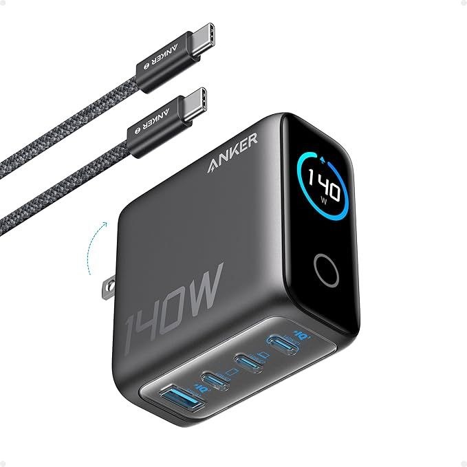 Anker Laptop Charger, 140W Max 4-Port GaN USB C Charger Block with Smart Display, Fast Charging Power Adapter, Touch Con