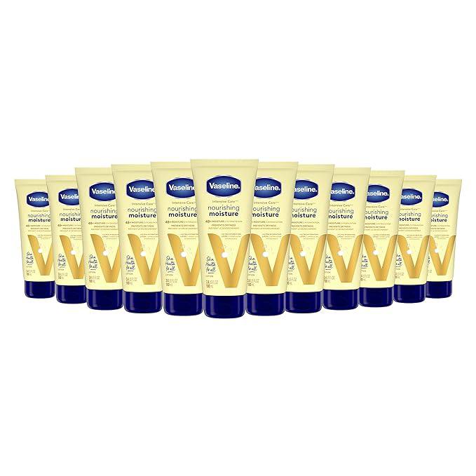 Vaseline Nourishing Moisture Body Lotion Hand & Body Lotion Pack of 12 for Dry Skin made with Ultra-Hydrating Lipids & P