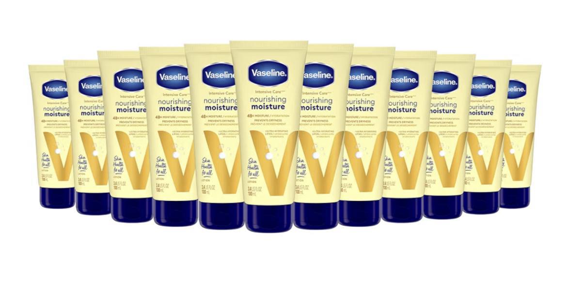 Vaseline Nourishing Moisture Body Lotion Hand & Body Lotion Pack of 12 for Dry Skin made with Ultra-Hydrating Lipids & P