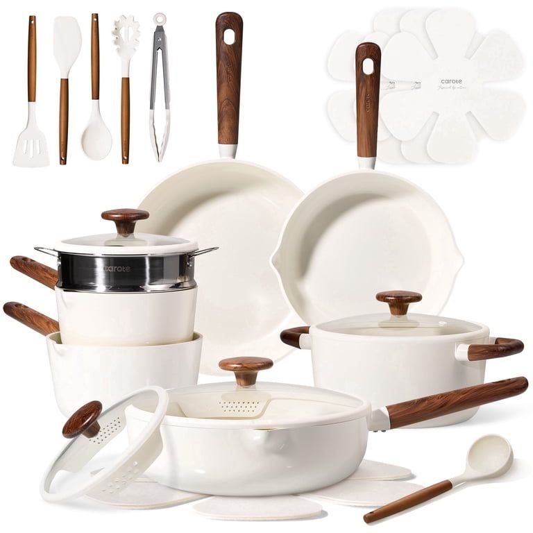 Carote 22-Piece Pots and Pans Set, Ceramic Nonstick Cookware Set with Steamer,Induction Compatible
