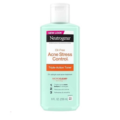 Neutrogena Acne Stress Control Oil-Free Triple-Action Face Toner, Skin Care with 2% Salicylic Acid, Acne Toner for Face 