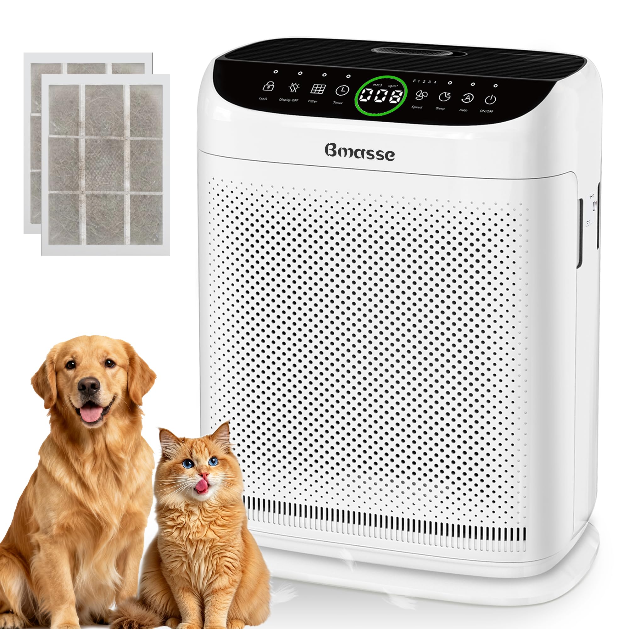 Bmasse Air Purifiers for Home Pets Large Room Up to 3000 Ft²,HEPA Air Cleaner with Washable Double