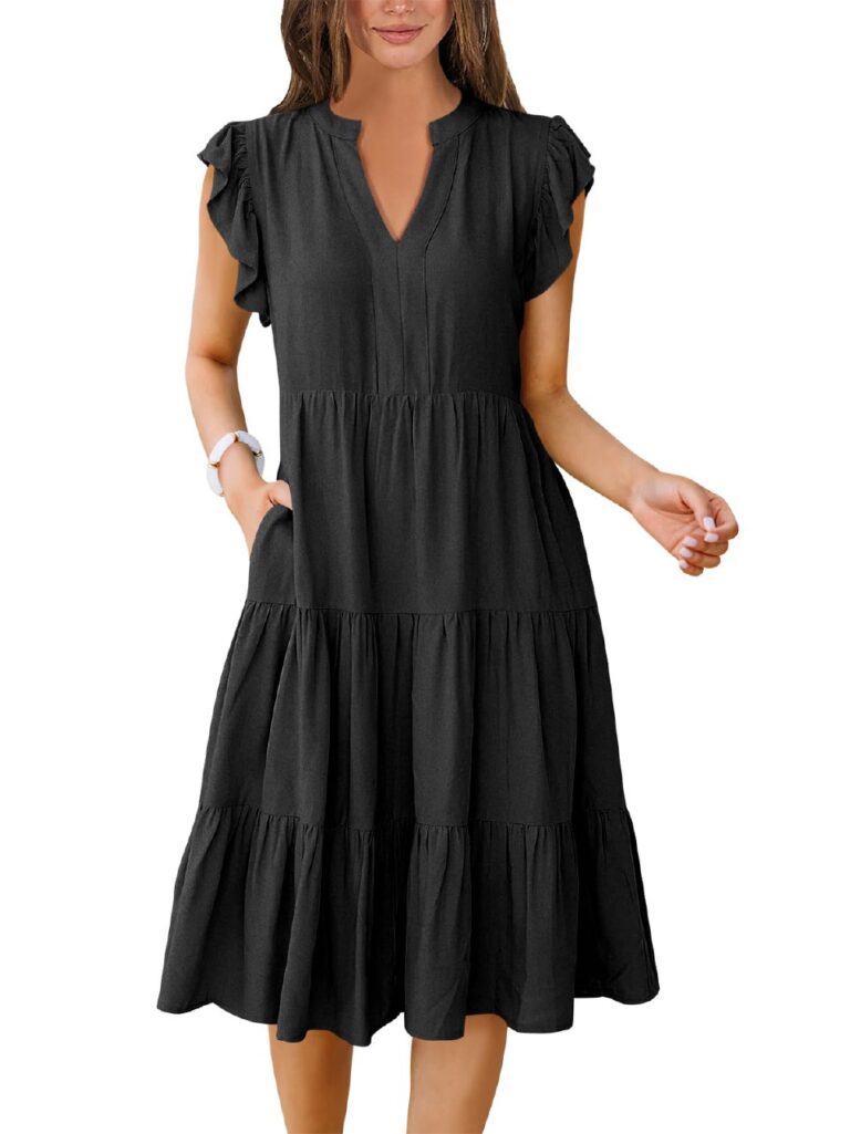 🔥 ANRABESS Womens Summer Dress Ruffle Sleeve V Neck Midi Dresses Fashion Casual Fit  — $23.46  (was $44.99)