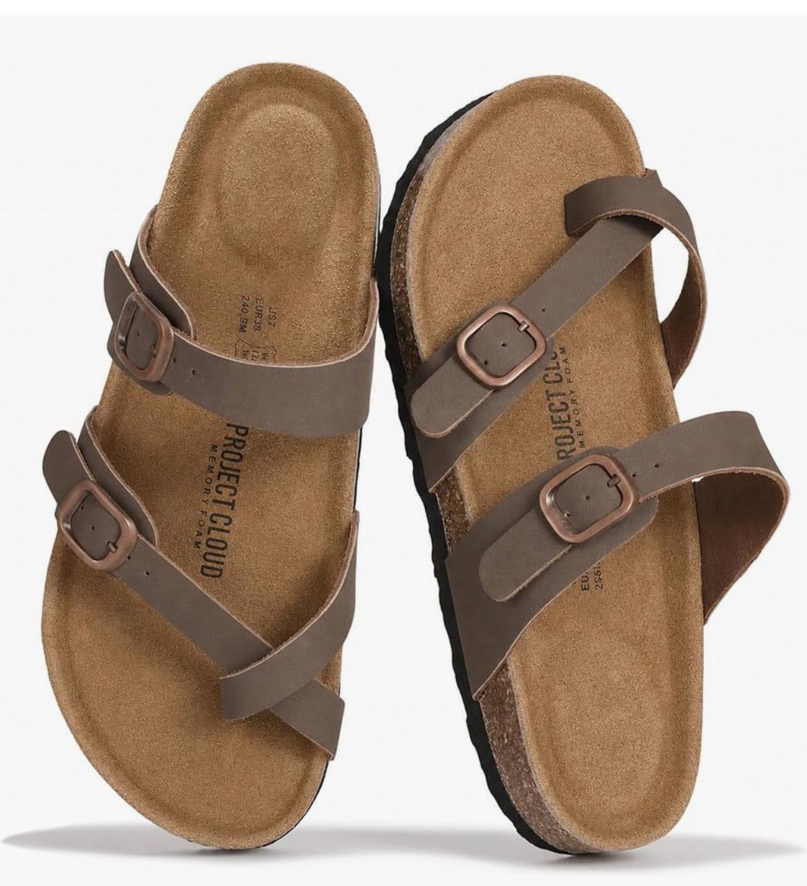 Project Cloud 100% Genuine Leather Womens Sandals -Lightweight Womens Slides Memory Foam Insole