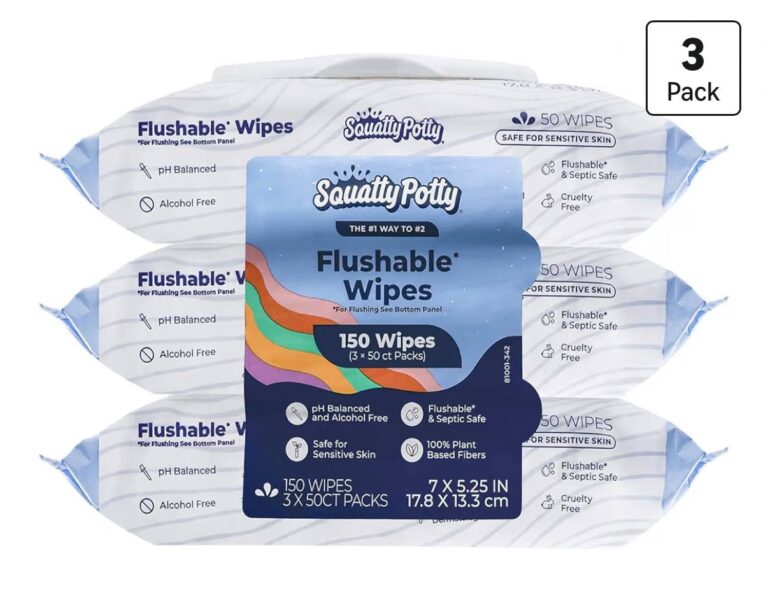 🔥 Squatty Potty Flushable Wipes – 3 Packs of 50 (150 Total Wet Wipes) 99% Water & Plant-Based – Green Tea, Cucumber & Aloe  — $15.99  (was $15.99)