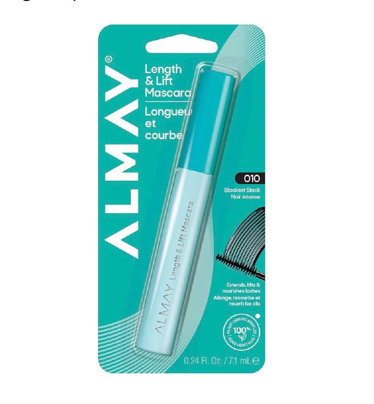 Almay Length & Lift Mascara, Nourishing + Lengthening Eye Makeup, Hypoallergenic, 10 Blackest Black