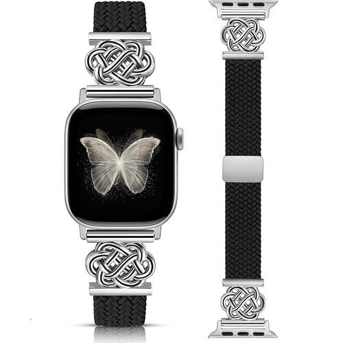 Slim Braided Magnetic Band Compatible with Apple Watch Bands Women 40/41/42/44/45/46/49/38, Dressy Celtic Knot Soft Thin
