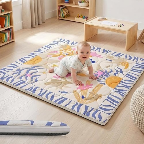 1.6" Thick Baby Play Mat, 50x50 Removable & Machine Washable Cover | Padded Memory Foam, Non-Slip Backing, 100% Baby-Saf