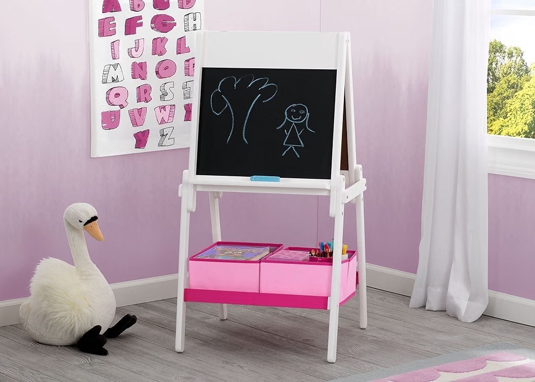 Delta Children MySize Kids Double-Sided Storage Easel -Ideal for Arts & Crafts, Drawing, Homeschooling and More, Bianca 