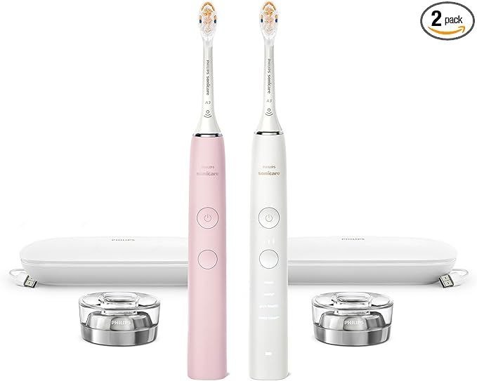 Philips Sonicare DiamondClean Connected Electric Toothbrush 2 Pack, x2 Sonic Toothbrushes, x2 Charging Travel Cases, x2 
