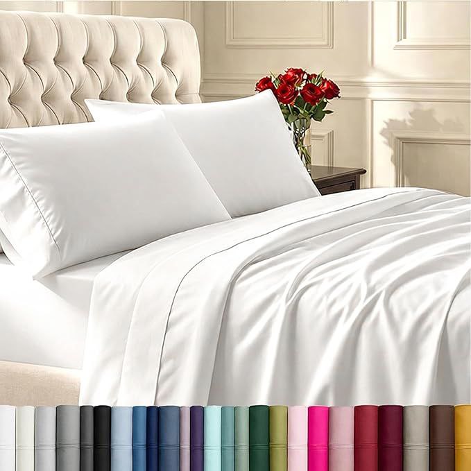 California Design Den Natural 100% Cotton Sheets Queen Size Bed Set - Soft 400 Thread Count Sateen, Queen Sheets, Deep P