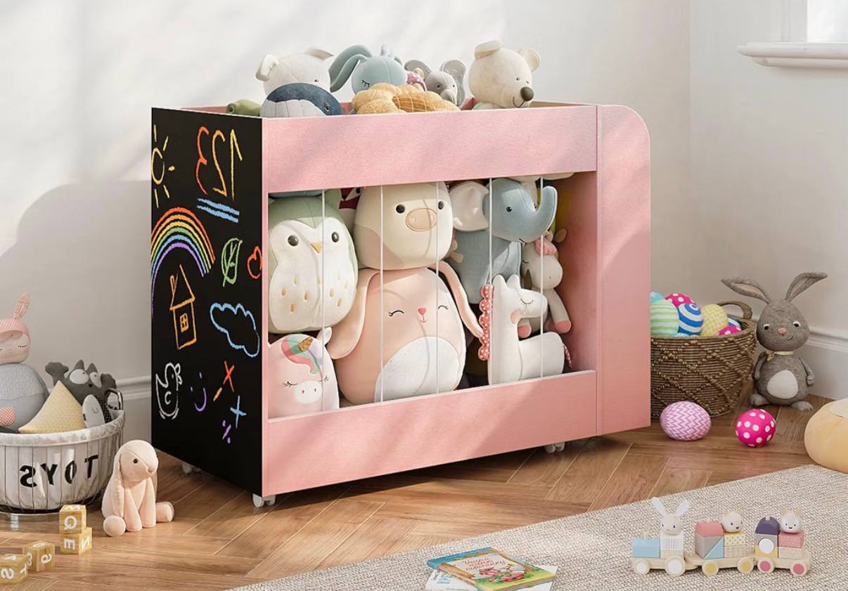 3-in-1 Toy Storage Box with Bookshelf and Chalkboard