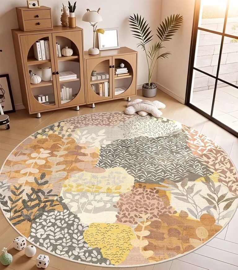 🔥 DEXDE Round Rug 6ft Washable Circle Floral Area Rugs for Living Room Brown  — $23  (was $75)