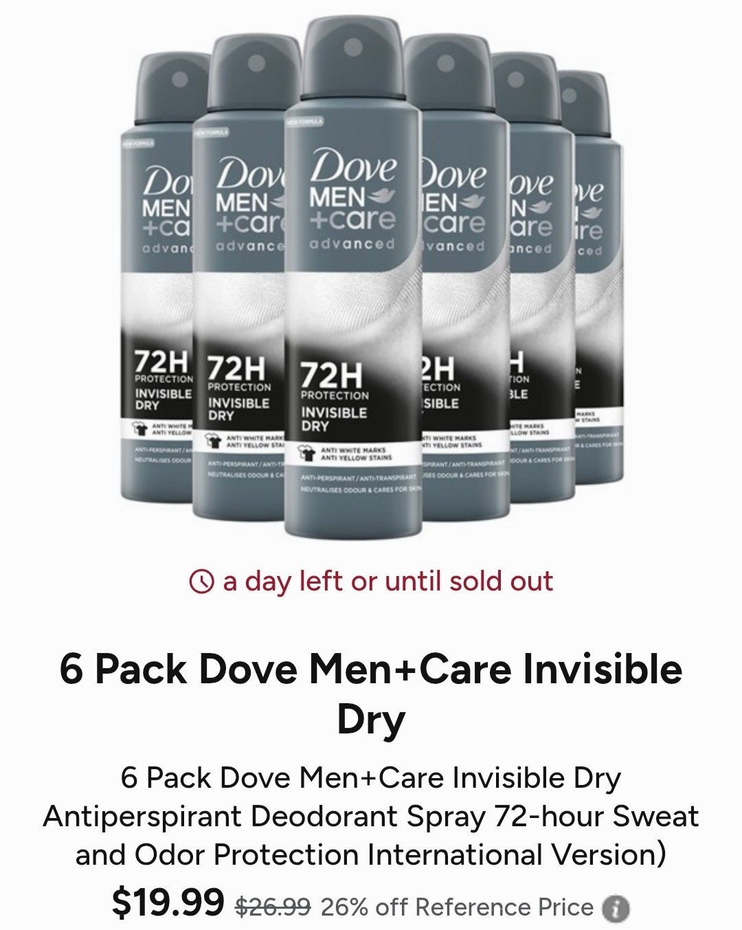 6 Pack Dove Men+Care Invisible Dry