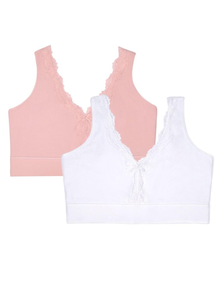 🔥 Fruit of The Loom Women’s Full Coverage Wireless Cotton Bralette 2 Pack Blushing Rose/White 4XL  — $14.20  (was $20.00)