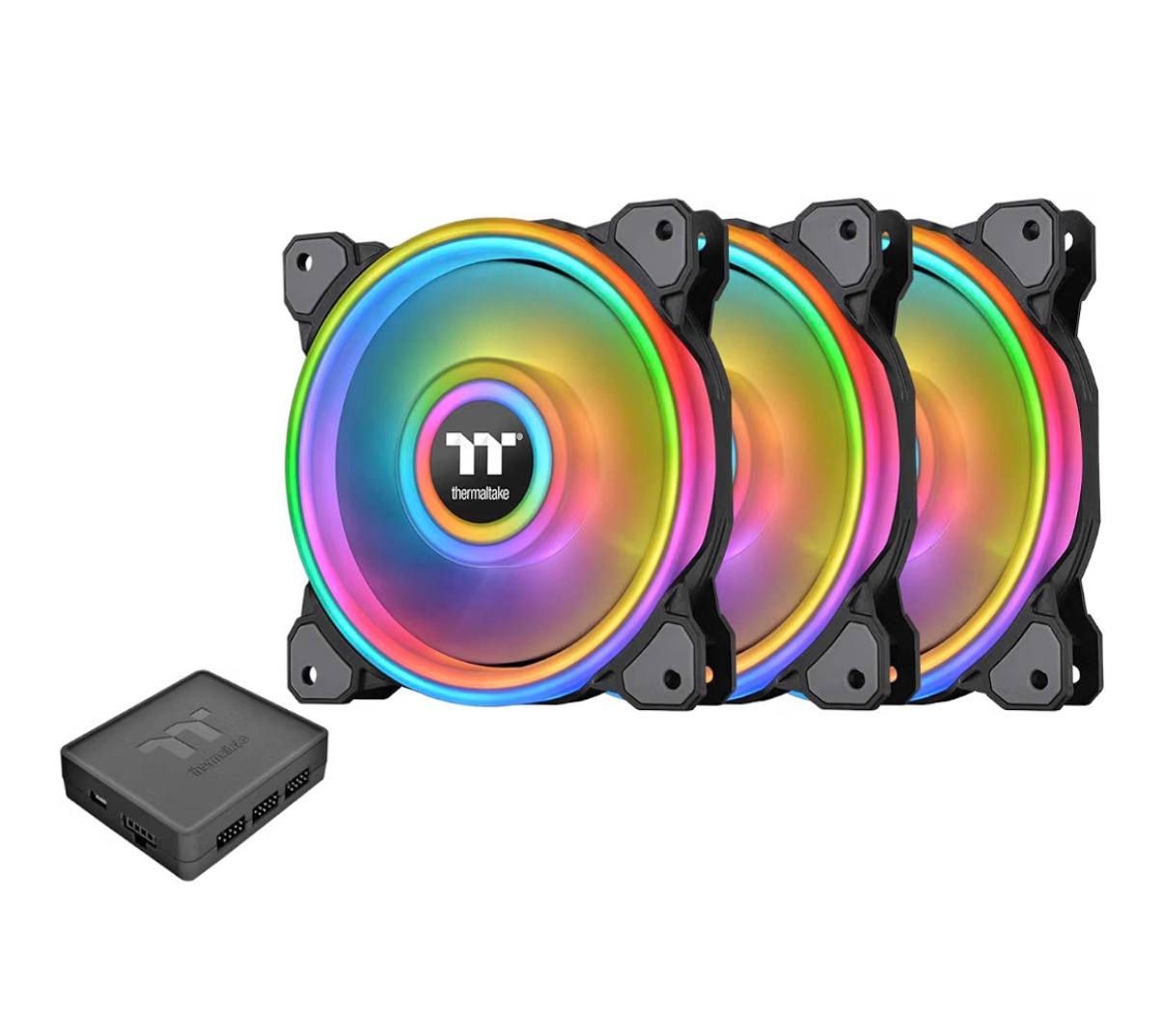 Thermaltake Riing Quad 140mm 16.8 Million RGB Color (Alexa, Razer Chroma) Software Enabled 4 Light Rings 54 Addressable 
