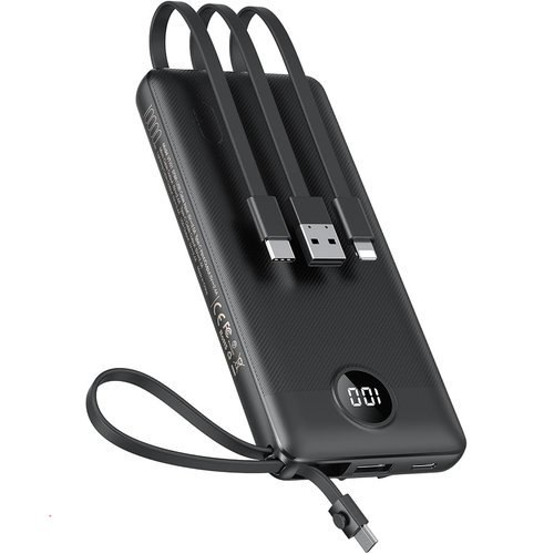 VEEKTOMX Portable Charger with 4 Built-in Cables — 10000mAh Slim Power Bank, USB-C Battery Pack with iPhone & Micro USB,
