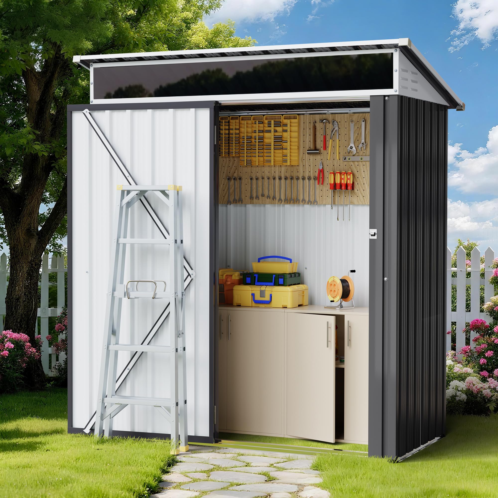 Shintenchi 5x3 FT Outdoor Storage Shed with Window, Outdoor Waterproof Storage Shed