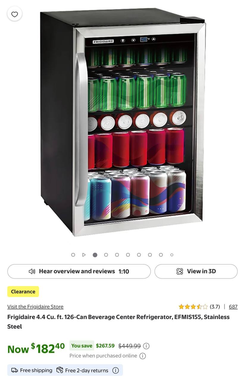 Frigidaire 4.4 Cu. ft. 126-Can Beverage Center Refrigerator, EFMIS155, Stainless Steel