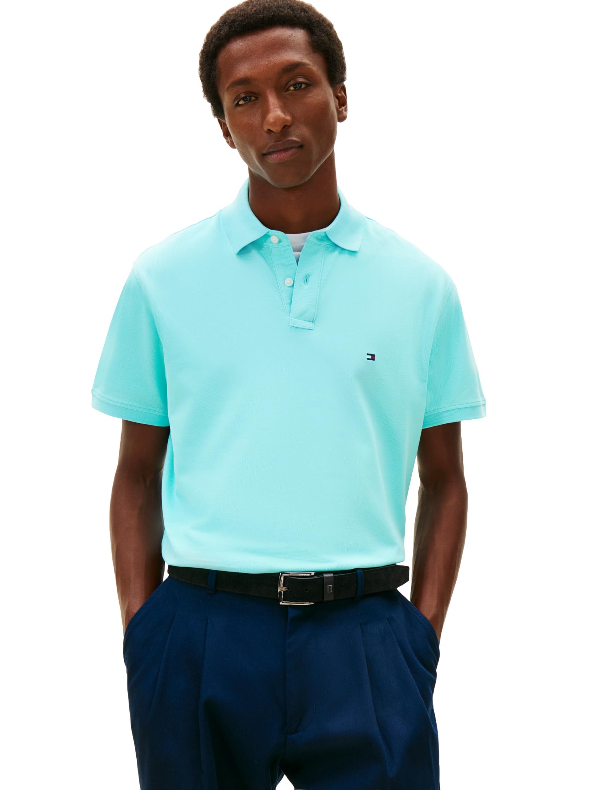 Tommy Hilfiger Men's 1985 Classic Short Sleeve Polo, DEWY Blue Small