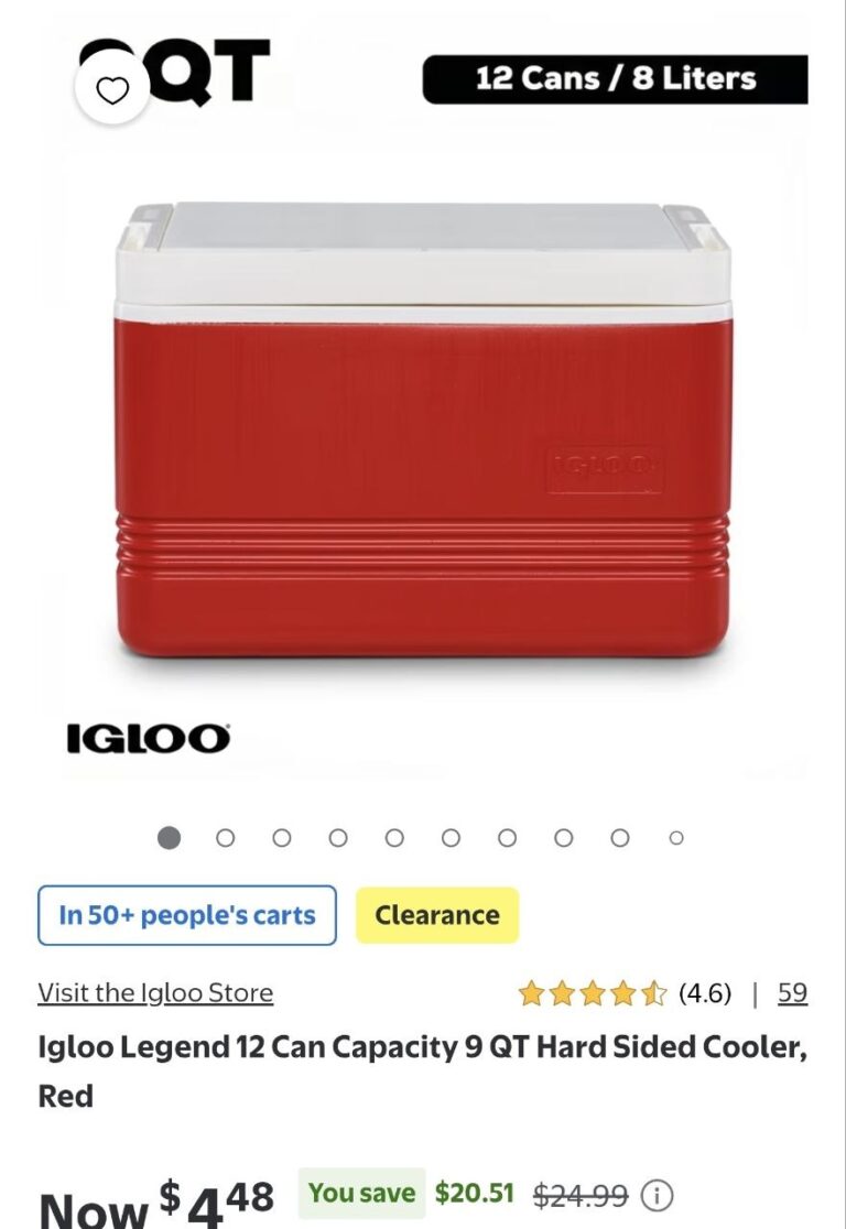🔥 Igloo Legend 12 Can Capacity 9 QT Hard Sided Cooler, Red  — $4  (was $24)