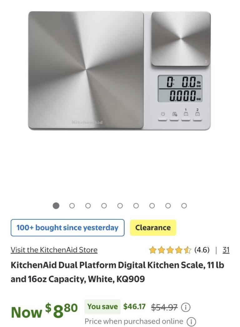🔥 KitchenAid Dual Platform Digital Kitchen Scale, 11 lb and 16oz Capacity, White  — $8  (was $54)