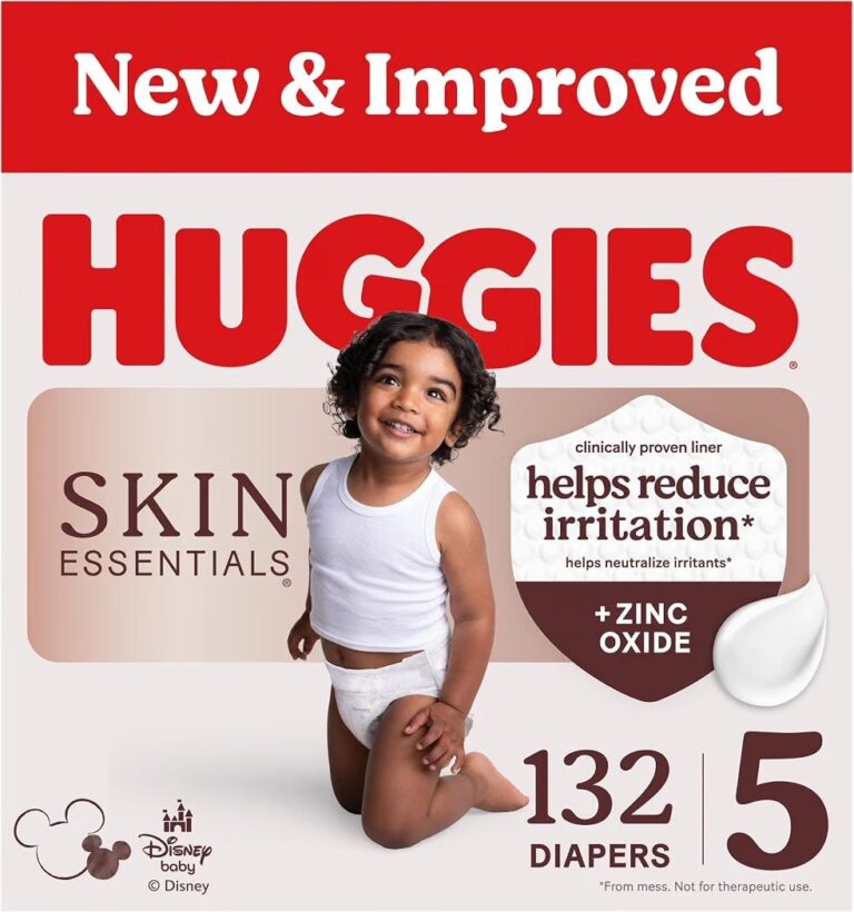 🔥 Huggies Size 5 Diapers, Skin Essentials Baby Diapers, Size 5 (27+ lbs), 132 Count (2 Packs of 66), Packaging May Vary  — $31  (was $64)