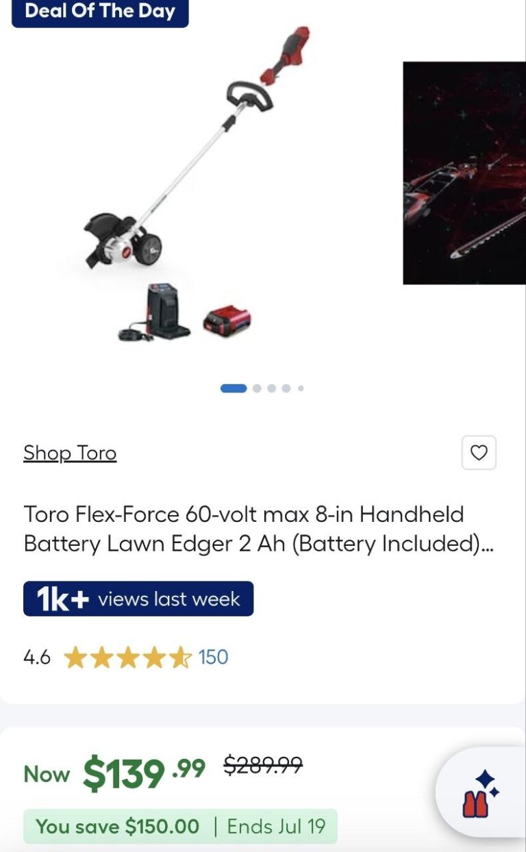 🔥 Toro Flex-Force 60-volt max 8-in Handheld Battery Lawn Edger 2 Ah (Battery Included) (Charger Included)  — $139  (was $289)