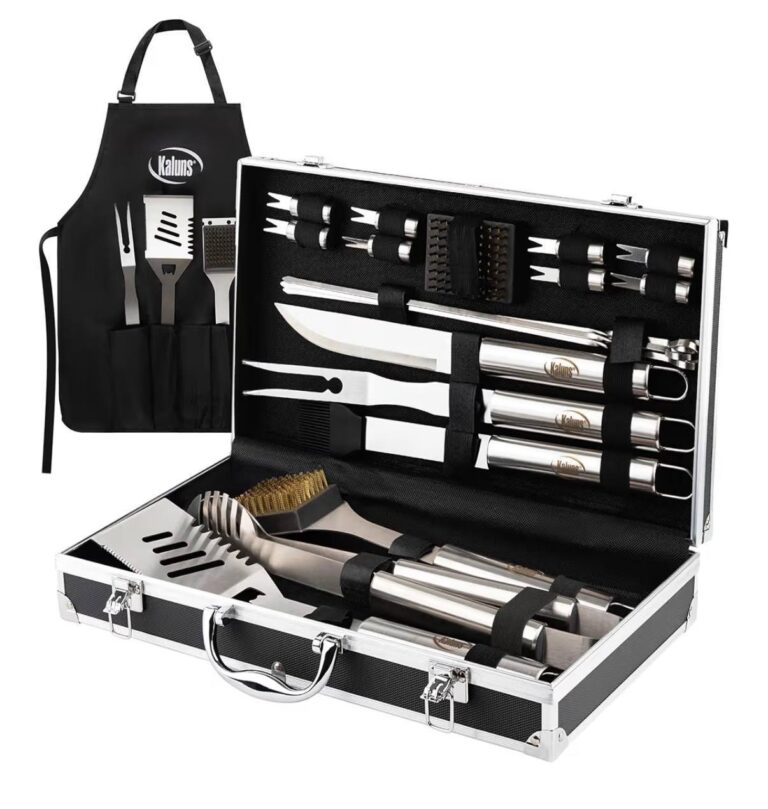 🔥 Heavy Duty Stainless Steel BBQ Tool Set for Outdoor Grill with Aluminum Case and Apron  — $27  (was $59)