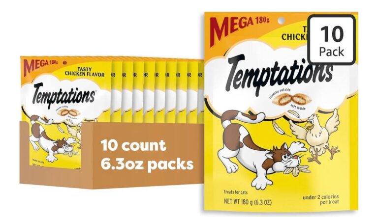 🔥 Temptations Cat Treats Classic Crunchy and Soft Cat Treats, Tasty Chicken Flavor, 6.3 oz. Pouch (Pack of 10)  — $7  (was $39)