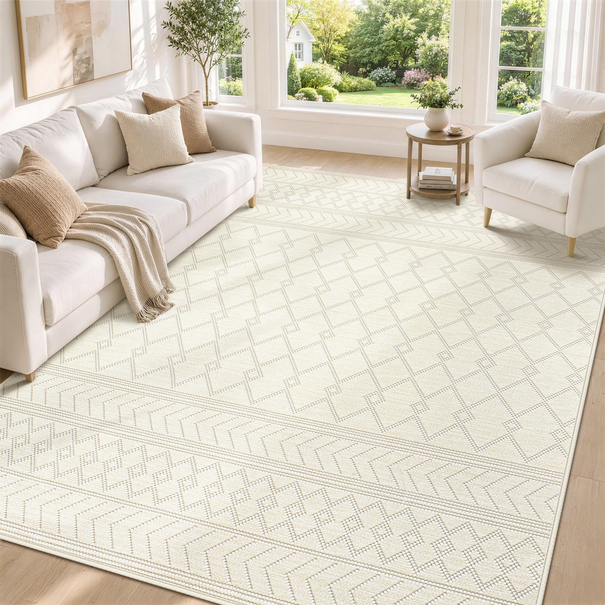 Gent drizz 5x7 Area Rug for Living Room,Washable Beige Rugs Non Slip Low Pile Modern