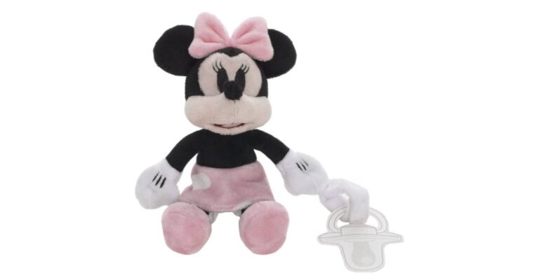 🔥 Disney Minnie Mouse White, Pink and Black with Polka Dot Skirt Plush Buddy Pacifier Holder  — $5  (was $14)