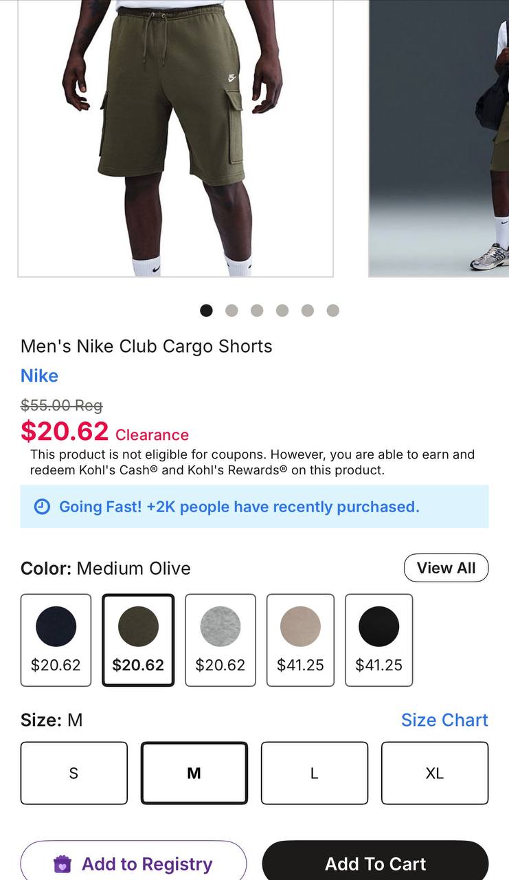 🔥 Men’s Nike Club Cargo Shorts  — $20.62  (was $55)