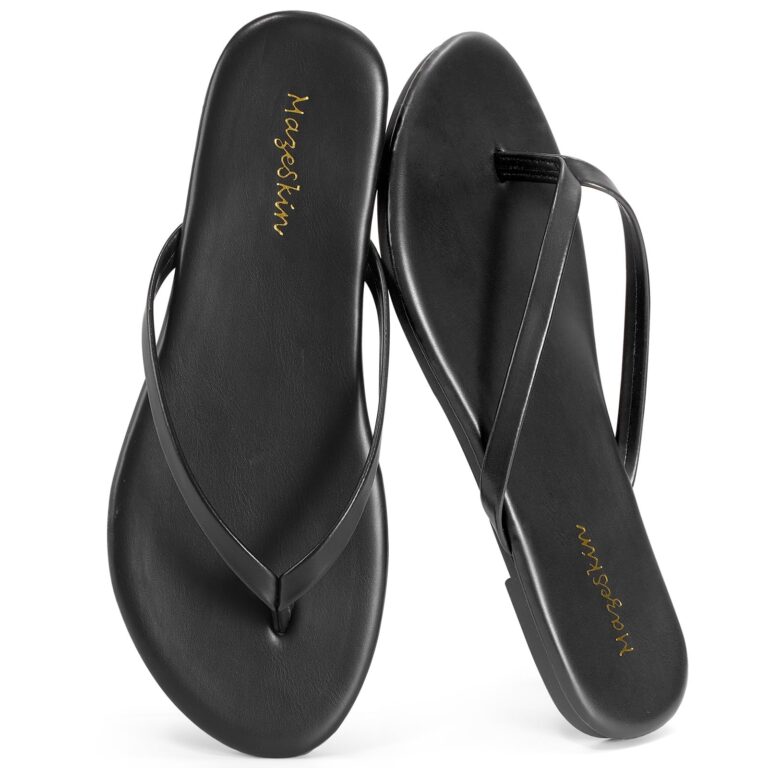🔥 mazeskin Women’s Memory Foam Comfortable Flat Thong Sandals Dressy Summer Beach Leather Slide Flip Flops,Black US8.5  — $13.98  (was $21.99)