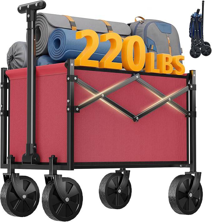 🔥 NEWBULIG Collapsible Wagon with All-Terrain Wheels, 220 LBS Folding Utility Cart, Lightweight & Heavy Duty Portable Wago  — $26  (was $44)