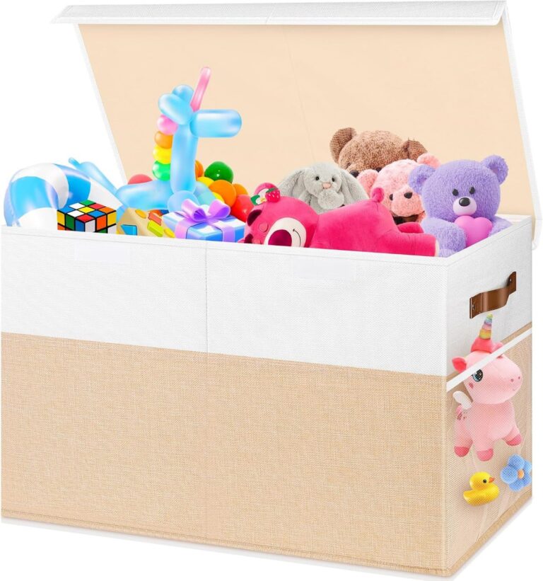 🔥 Large Toy Bins Box, Collapsible Storage Chest With Lids, 25″x13″x16″ | Sturdy Kids Toy Storage Box with 2 Pockets and Di  — $14  (was $28)