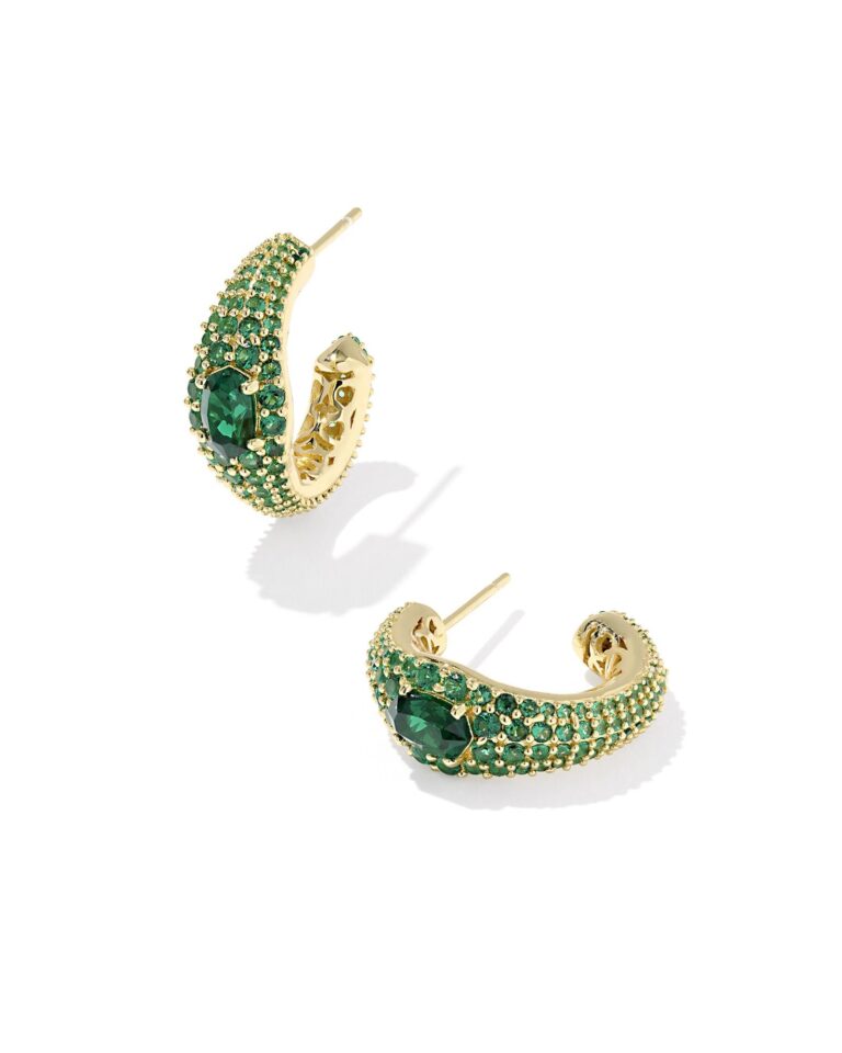 🔥 Kendra Scott Bella Hoop Earrings in Dark Green Crystal, 14k Gold  — $22.49  (was $59.11)
