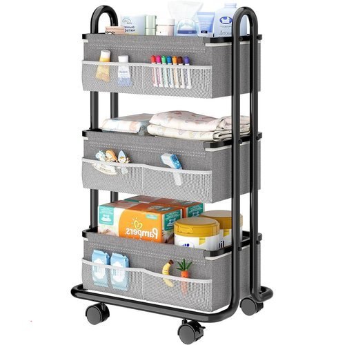 🔥 3-Tier Baby Diaper Caddy Organizer Cart, Mobile Nursery Storage Carts with Wheels, 3 Dividers & 6 Mesh Pockets Durable M  — $19.99