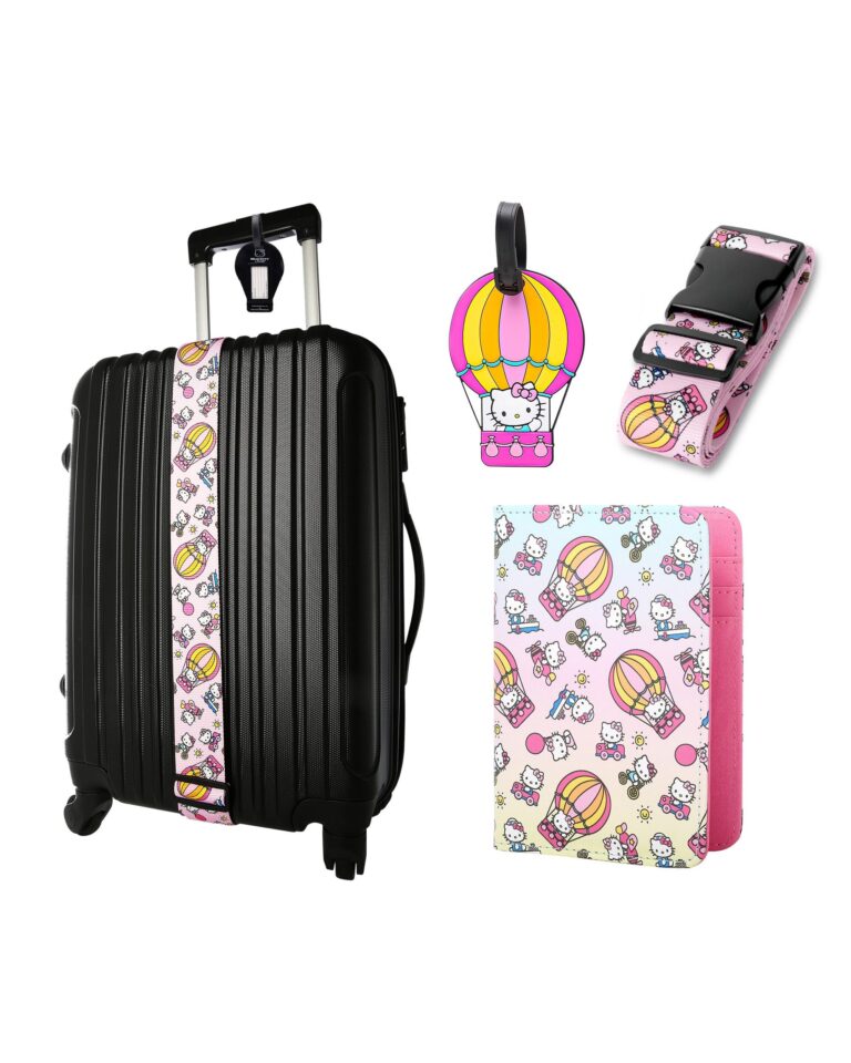 🔥 Hello Kitty Travel 3-Piece Set with Passport Holder, Bag Tag, and Luggage | Strap, Sanrio Travel Accessories Official Li