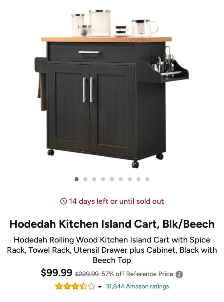 🔥 Kitchen Island Cart  — $99.99  (was $229.99)