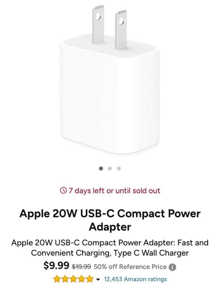 🔥 Apple 20W USB-C Compact Power Adapter  — $9.99