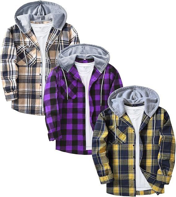 🔥 3-Pack Mens Flannel Hoodie Shirt