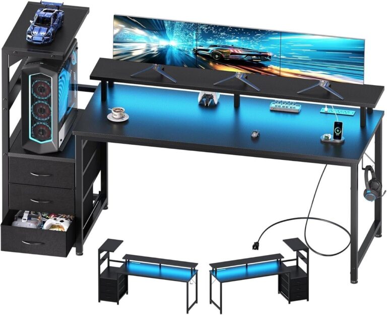 🔥 L Shaped Gaming Desk with Shelves Storage Drawers